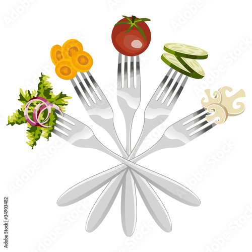 Isolated forks with vegetables