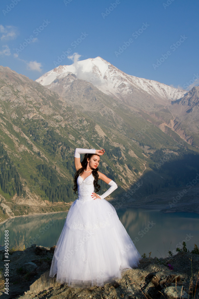 girl in a wedding dress on the nature