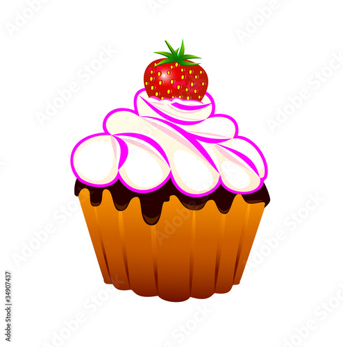 Cupcake  with strawberries.