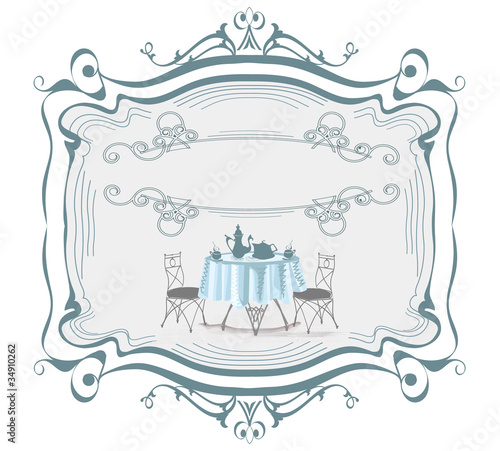 Decorative sticker with set table with coffee elements