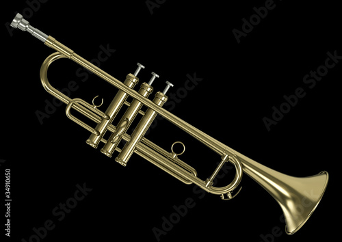 Gold trumpet isolated on black background