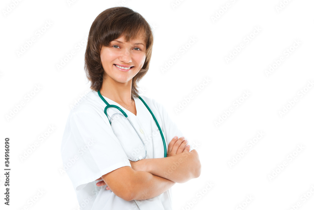female doctor isolated on white smiling female doctor isolated on white smiling