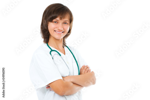 female doctor isolated on white smiling