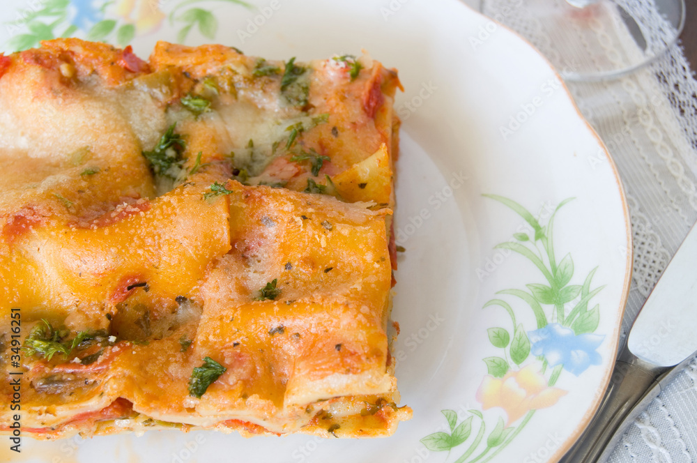 Closeup of lasagna slice Closeup of lasagna slice
