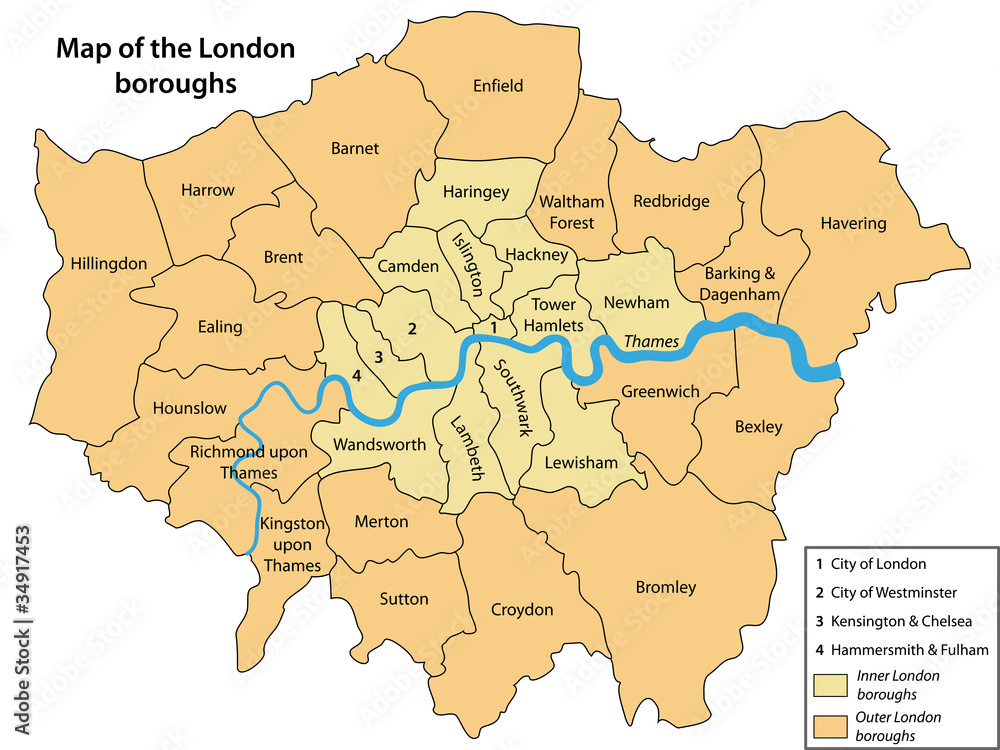 Fototapeta premium Map of the London boroughs.
