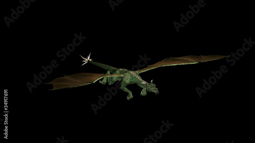 Looping Green Dragon Animation . With Alpha Matte