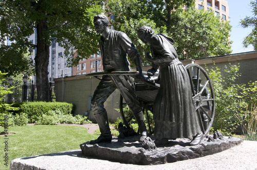 Statue to Mormon Pioneers in Temple Sq Salt lake City USA