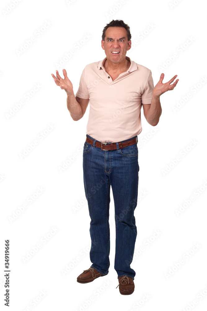 Angry Frowning Man Holding Up Hands in Horror Angry Frowning Man Holding Up Hands in Horror