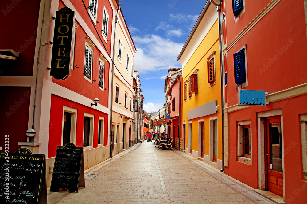 Street with multicoloured buildings in Croatia