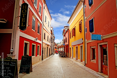 Street with multicoloured buildings in Croatia