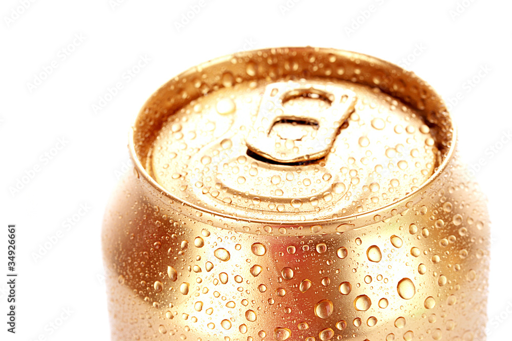 metallic beer with water drops isolated on white metallic beer with water drops isolated on white