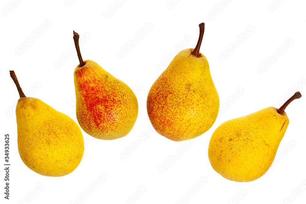Four fresh, tasty pears isolated over white background. Four fresh, tasty pears isolated over white background.