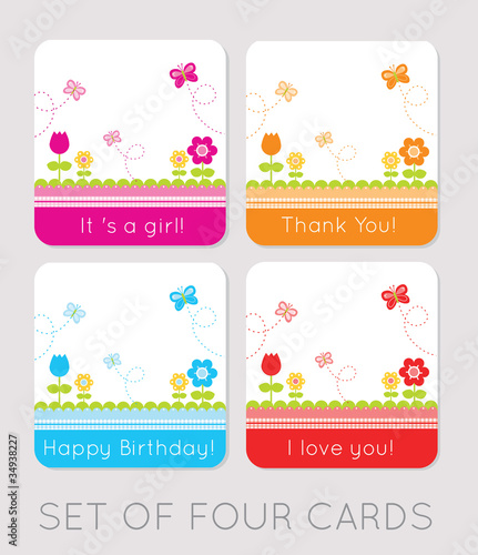 Fototapeta Naklejka Na Ścianę i Meble -  Set of four tulips cards