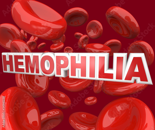 Hemophilia Disorder Disease Word in Blood Stream in Red Cells photo