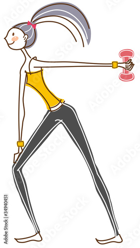 side view of woman holding dumbbells