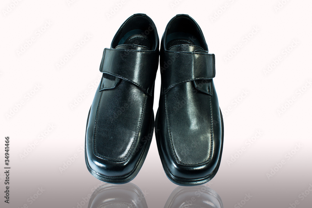 Men's black leather shoes.