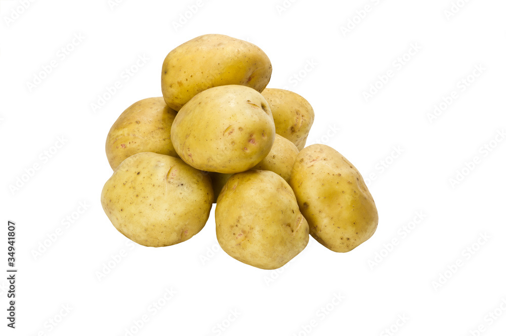 White potatoes arranged and isolated on white