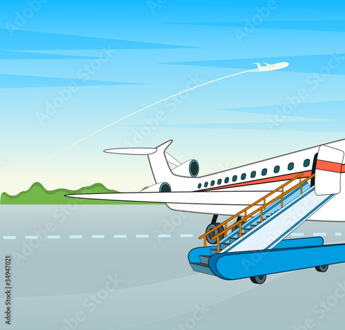 Airplane with a ladder on a flight bar