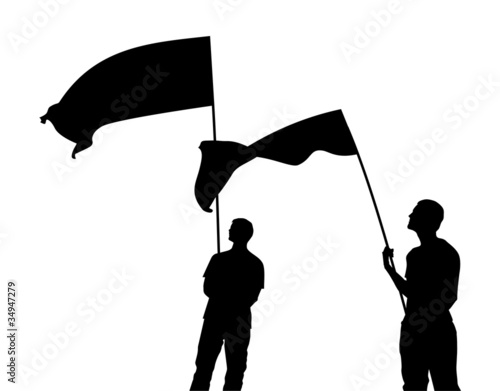 Men with flag silhouettes. Vector illustration