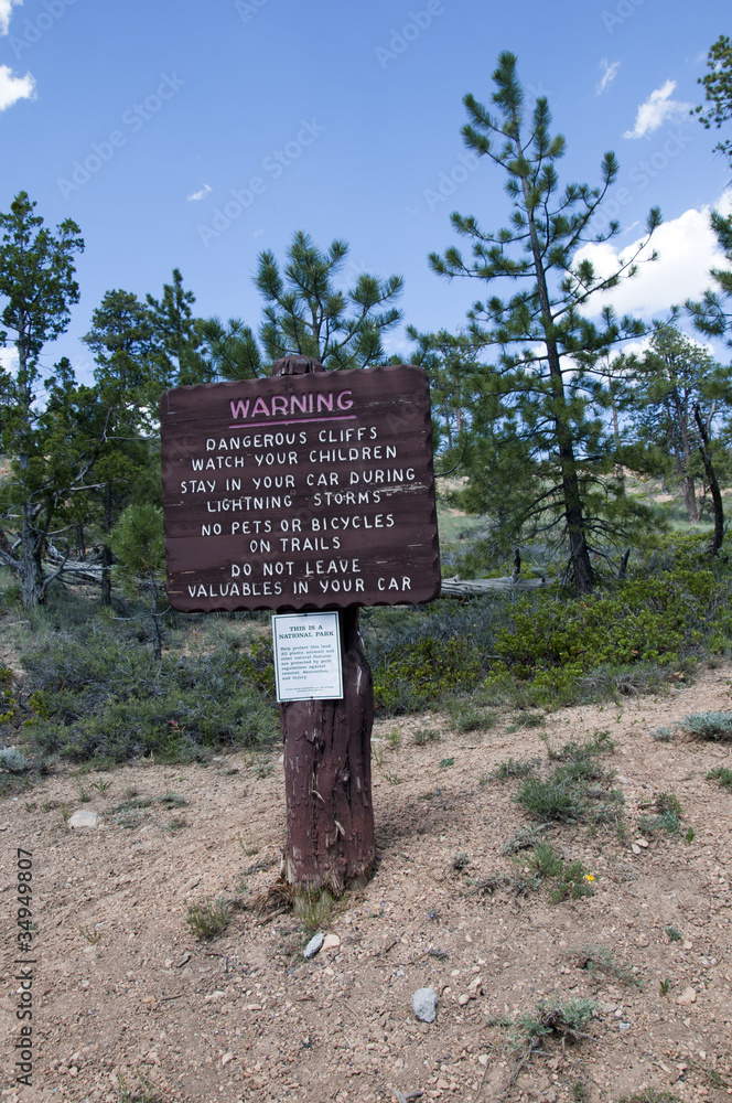 Sign in Bryce Canyon National Park, Utah, USA