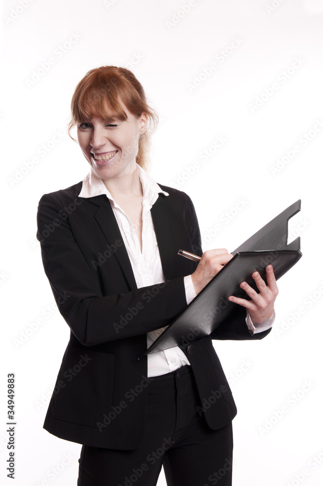 Frau - Businessfrau - Sekretärin mit Klemmbrett Frau - Businessfrau - Sekretärin mit Klemmbrett