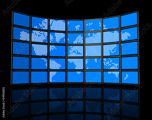 Wallpaper Mural Video wall of flat tv screens with world map Torontodigital.ca
