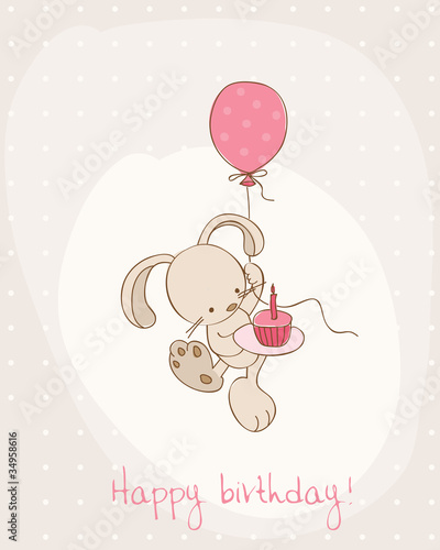 Greeting Birthday Card with Cute Bunny