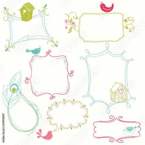 Sweet Doodle Frames with Birds and Bird Houses