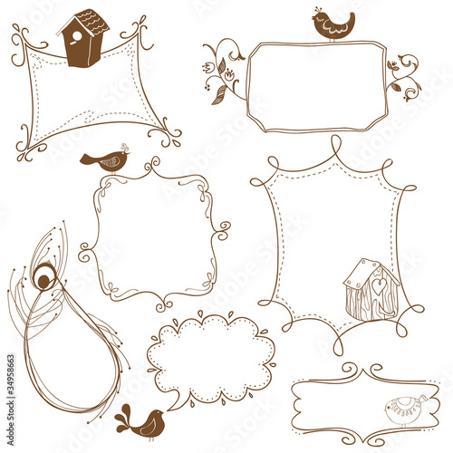 Sweet Doodle Frames with Birds and Bird Houses