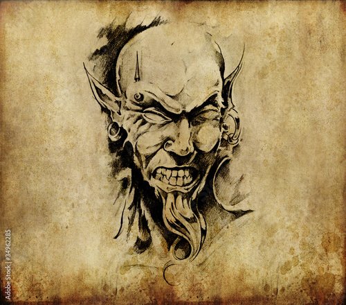Tattoo art, sketch of a devil head
