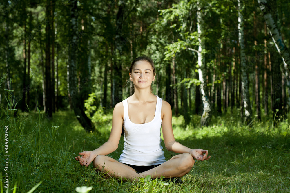 yoga woman on green grass yoga woman on green grass