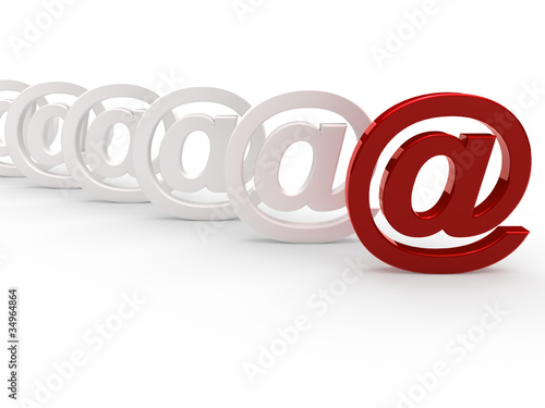 3d red white email sign