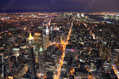 New York City Manhattan skyline aerial view at dusk