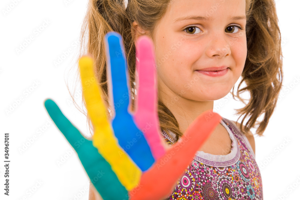 Beautiful little girl with paited hands Beautiful little girl with paited hands