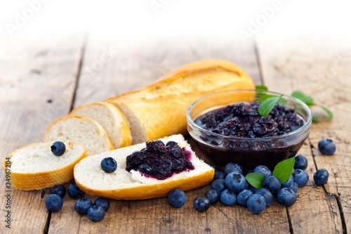 Bread with blueberry jam