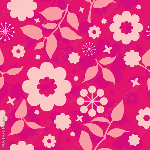 seamless floral texture with decorative flowers in red and pink
