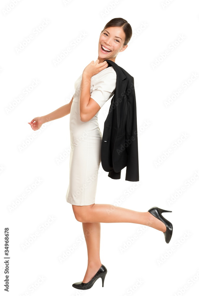 Walking business woman happy smiling Walking business woman happy smiling
