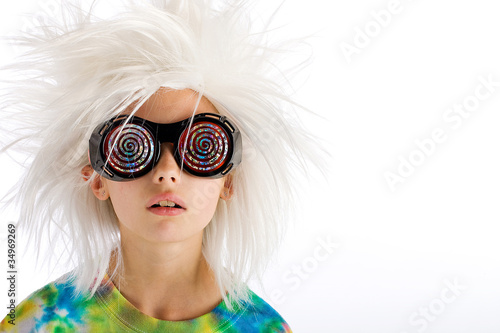 Foto Child with wild wig and crazy glasses