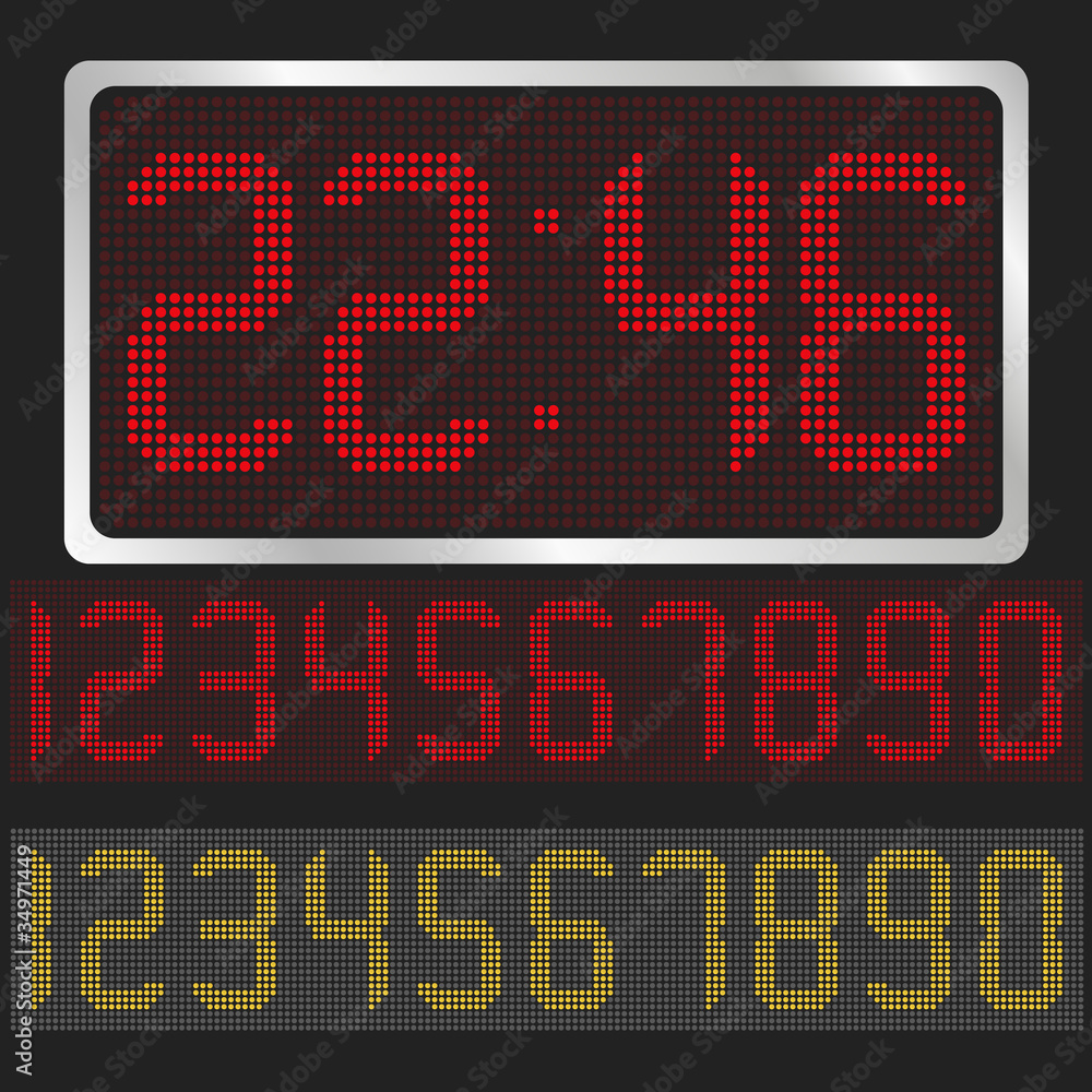 Vector digital clock with red and yellow digits