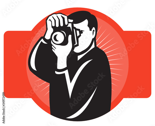 photographer aiming slr camera front