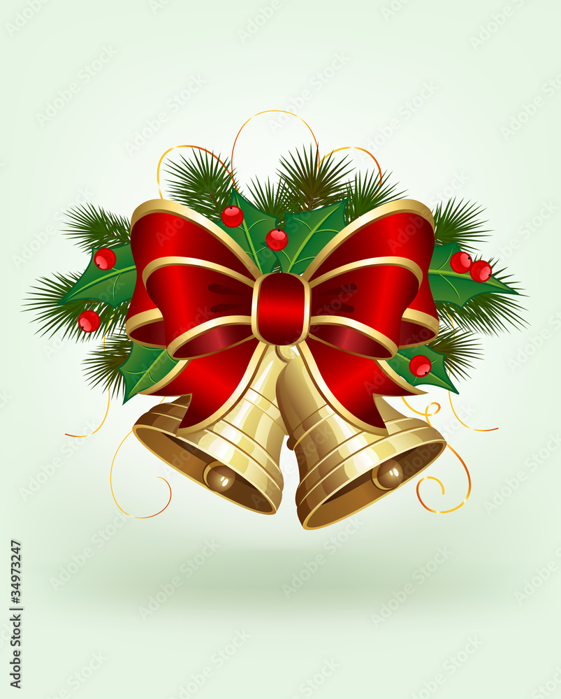 Christmas bells on green background Christmas bells on green background
