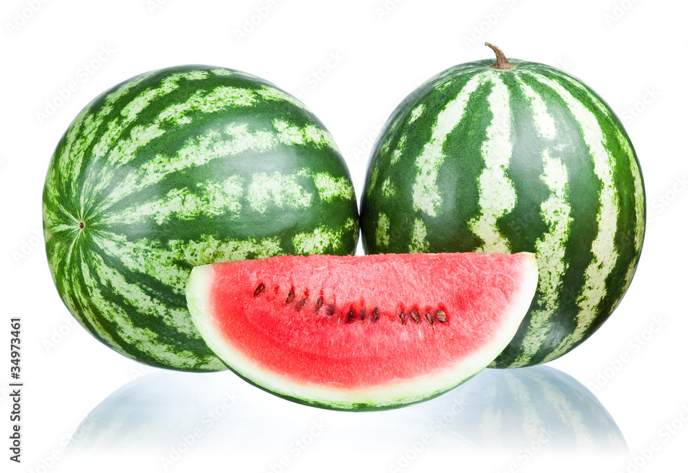 Two Watermelon and Slice isolated on white background Two Watermelon and Slice isolated on white background