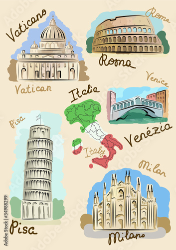Italian sights in watercolours