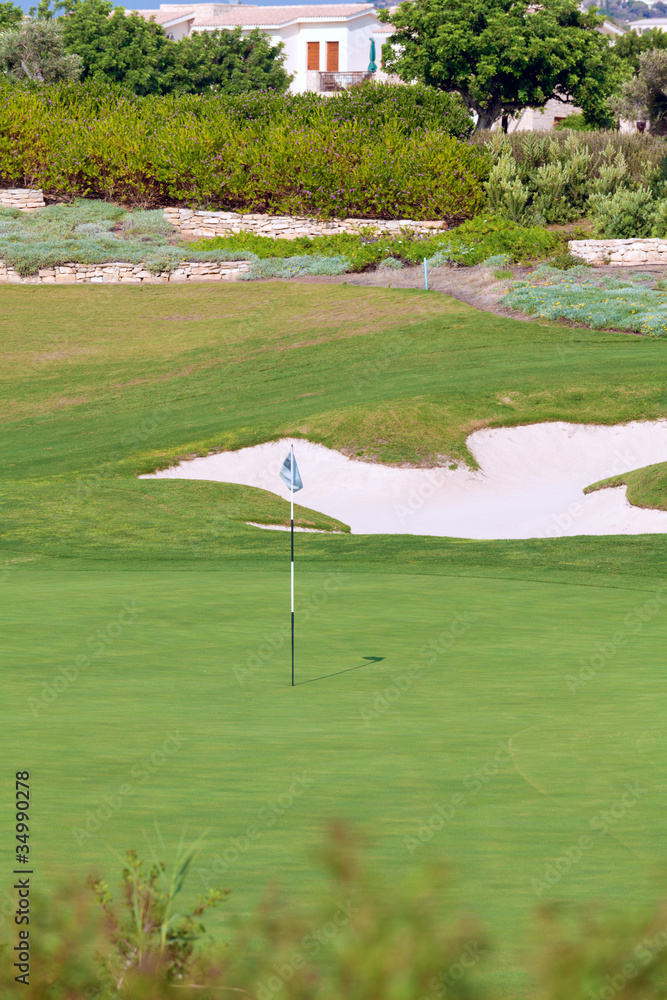 Golf course with sand bunker, Paphos, Cyprus Golf course with sand bunker, Paphos, Cyprus