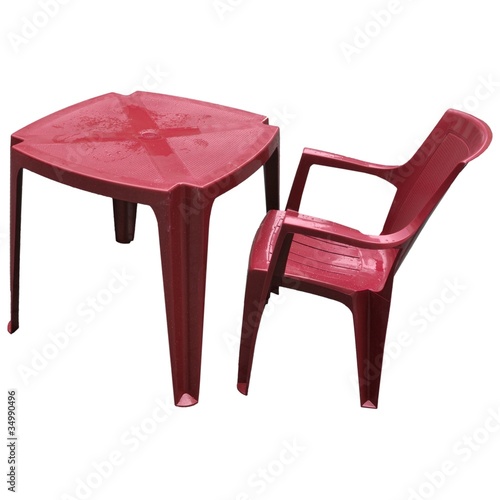 Plastic table and chair isolated