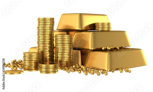 3d gold bars and coins
