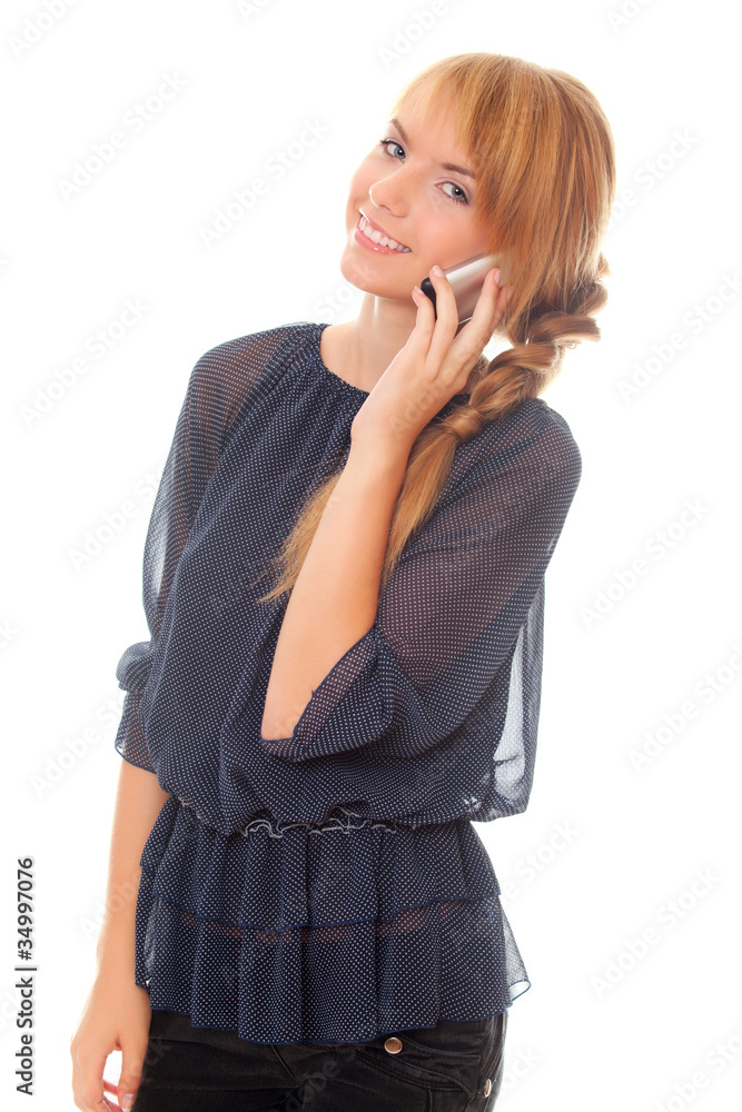 young woman communicates on cell phone young woman communicates on cell phone