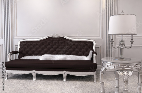 Luxurious sofa in modern interior. Luxe. Furniture in royal apar photo