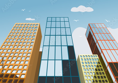 High skyscrapers on a background of the blue sky