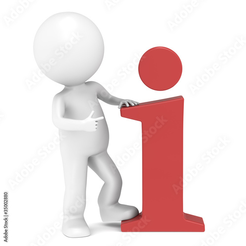 3D little human character pointing at an info icon.